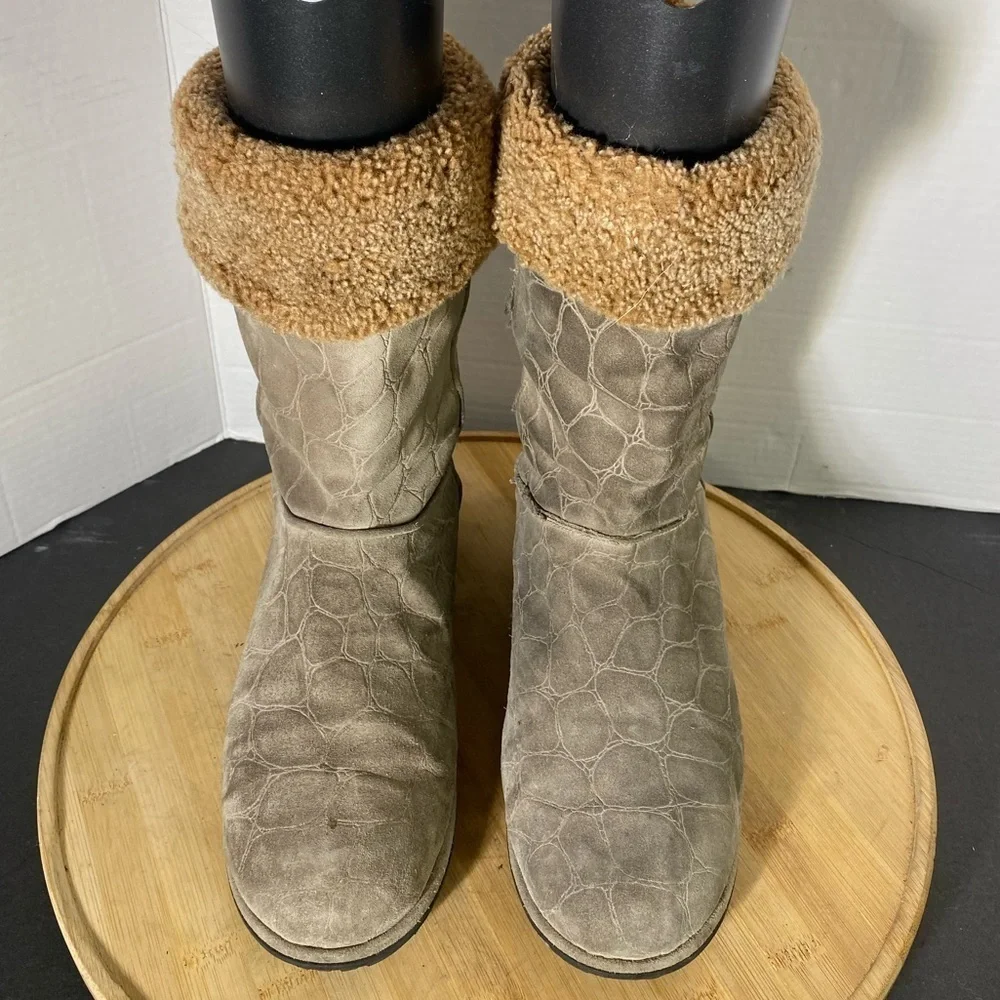 Stuart Weitzman Brown Suede Leather Faux Fur Lined Boot Womens Size 10